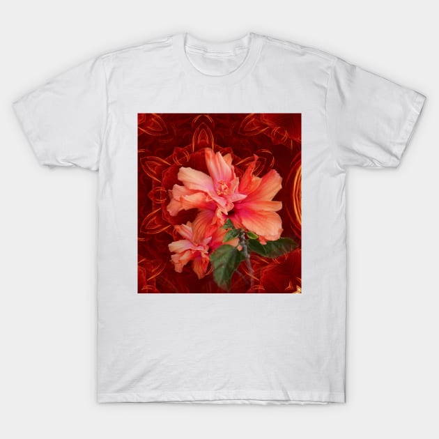 Orange hibiscus and vibrant kaleidoscope T-Shirt by hereswendy